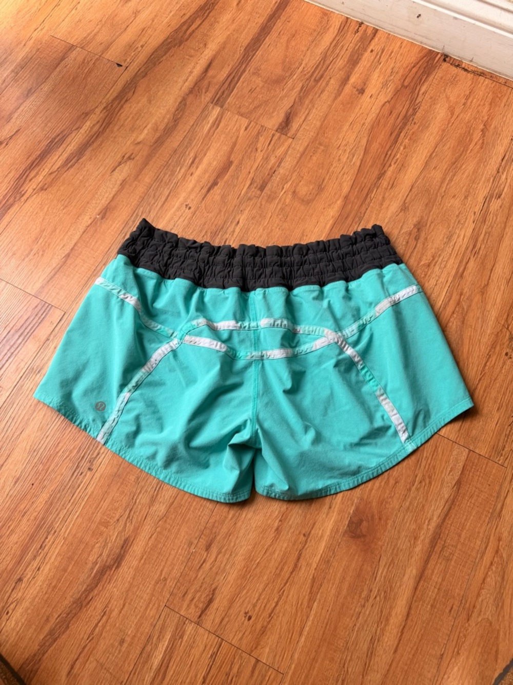 lululemon athletica Aqua Athletic Shorts with Black Waistband